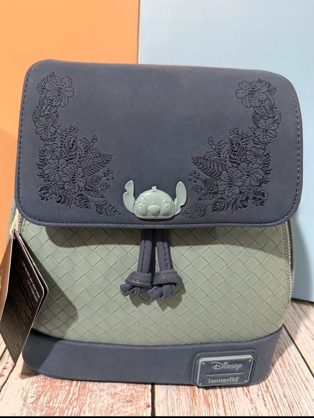Loungefly Mini Backpack in Slate Blue and Sage with Stitch Accent
